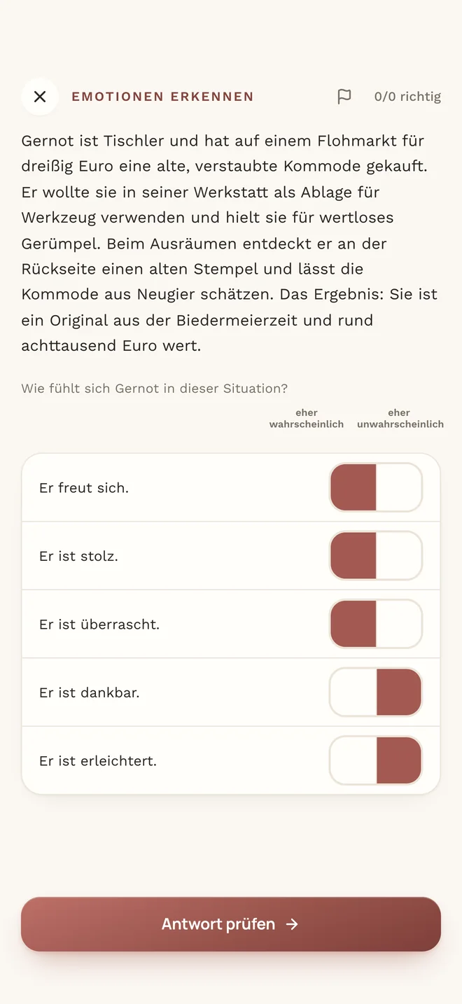 Emotionen erkennen in der App MedAT red