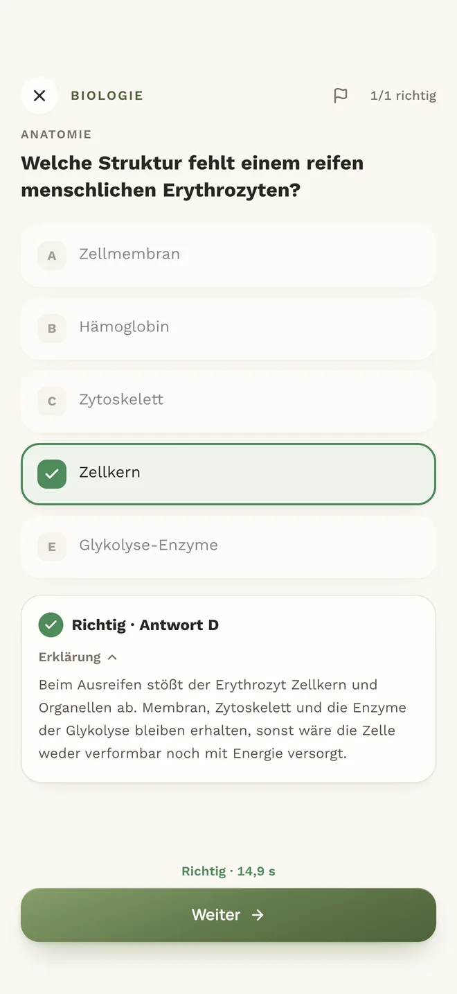 BMS-Frage aus der Biologie mit Erklärung in der App MedAT red