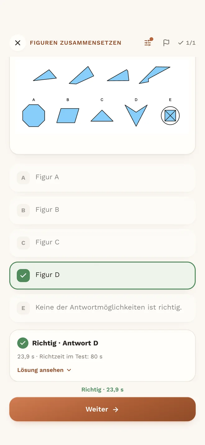 MedAT red App: Aufgabe Figuren zusammensetzen