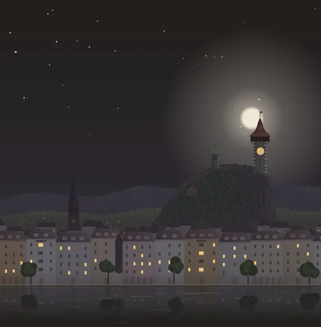 Illustration von Graz mit Schlossberg